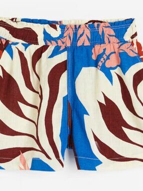 H&M High Waist Tropical Print Crinkle Shorts 4XL NWT Blue Pink Linen Blend